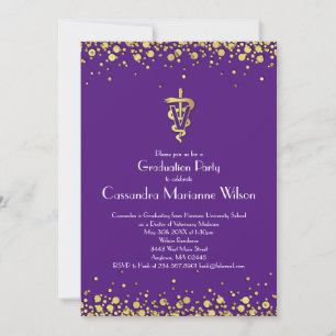 Convite Graduação de Veterinário Roxo Dourado