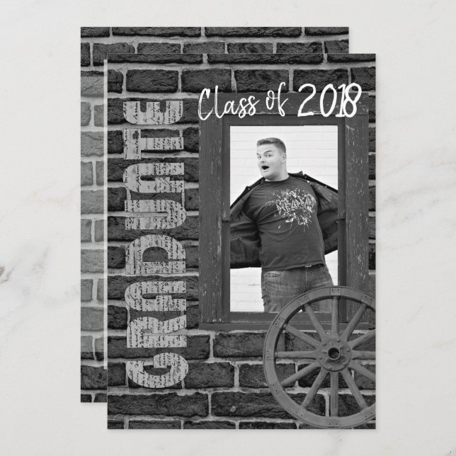 Convite Graduação de Vintage em Preto e Branco (Frente/Verso)