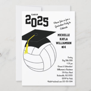 Convite Graduação de Voleibol - Branco Negro