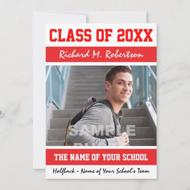 Convite Graduação Desportiva das Cores Vermelhas e Brancas (Verso)