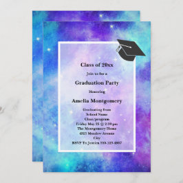 Convite Graduação do Abstrato de Espaço da Galáxia Roxa e 