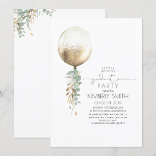 Convite Graduação do Balão de Glitter Verde e Dourado