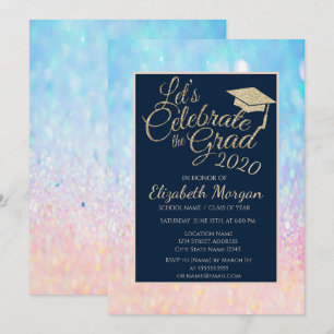 Convite Graduação do Boné de formatura Bokeh Ombre Glit