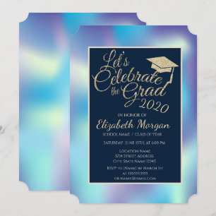 Convite Graduação do Boné de formatura de Glitter Azul 