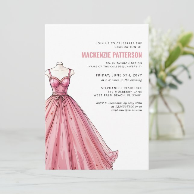 Convite Graduação do Designer de Moda da Escola de Moda Mo (Em pé/Frente)