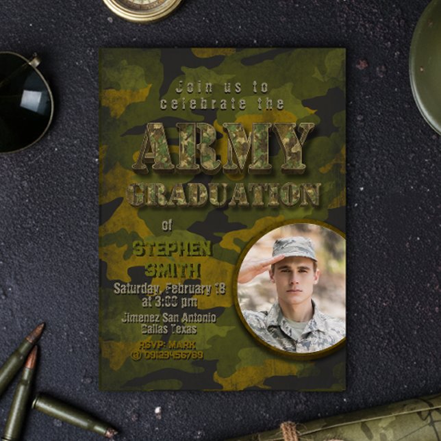 Convite Graduação do Exército - Militar - Soldado com Foto (Army Graduation- Military - Soldier with Photo Invitation)