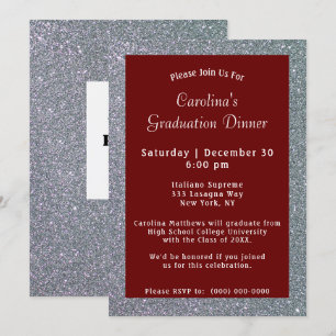 Convite Graduação do Janto Silver Sparkle Maroon