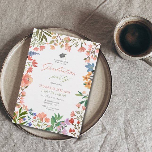 Convite Graduação do jardim de flores silvestres Elegante  (Criador carregado)