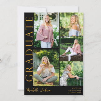 Convite Graduação do lado da foto moderno 5 - Preto
