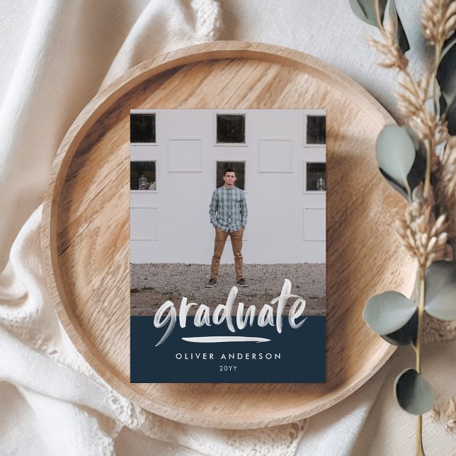 Convite Graduação do na moda azul do marinho moderno 3 (Criador carregado)