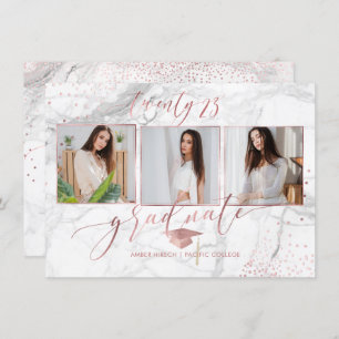 Convite Graduação do PixDezines Marble Faux Rosa Dourado 2