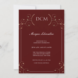 Convite Graduação Dourada Burgundy do DCM Elegante