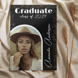 Convite Graduação Dourada de Foto em Arco de Script Simple
