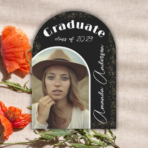Convite Graduação Dourada de Foto em Arco Simples Elegante