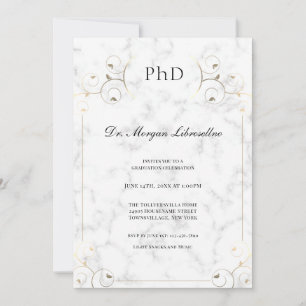 Convite Graduação Dourada de PhD no Marble Branco Elegante