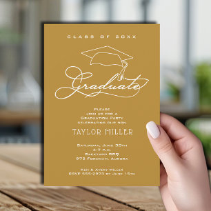 Convite Graduação Dourada de Script Branco Elegante