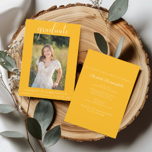 Convite Graduação Dourada de Script Manuscrito de Foto
