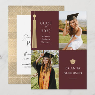 Convite Graduação Dourada de Tassel e Boné 2 para Borgonha