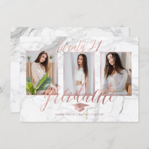 Convite Graduação Dourada do Rosa de Marble Faux PixDezine