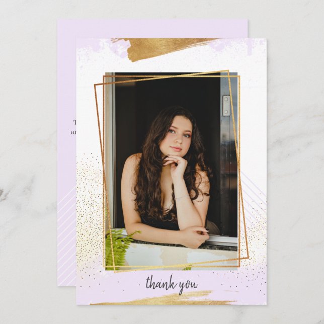 Convite Graduação Dourada e roxa, muito obrigada (Frente/Verso)