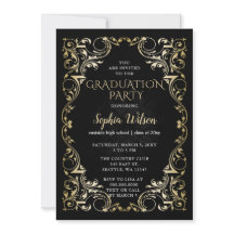 Graduação Dourada Elegante Vintage Black