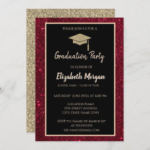 Convite Graduação Dourada Tiara Red Glitter