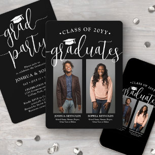Convite Graduação dupla 2 Fotos Conjunta Preta e Branca