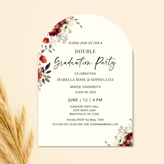 Convite Graduação dupla de Festa de formatura Floral (arch graduation invitations, floral graduation invitations, floral graduation party invitations, hig)