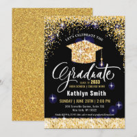 Graduação Elegante Dourada de Script Glitter