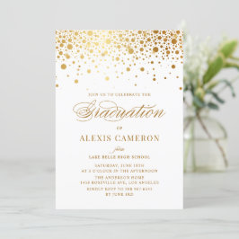Convite Graduação Elegante Faux Gold Foil Confetti