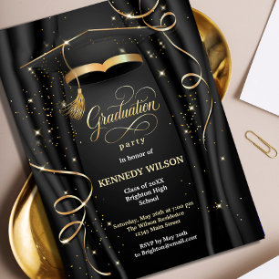 Convite Graduação Elegante Preta e Dourada