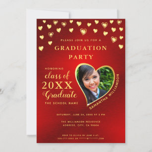 Convite Graduação Elegante Vermelho e Dourada 2024