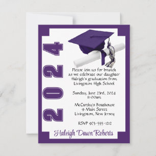 Convite Graduação em branco e roxo do bloco de canto