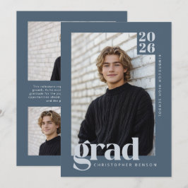Convite Graduação em Foto Cinza Azul Ardósia Minimalista M