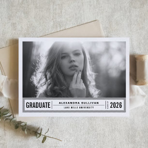 Convite Graduação em Foto com Listras Modernas Preto e Bra