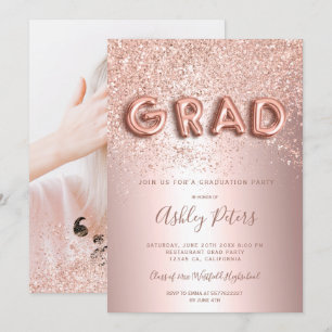 Convite graduação em fotos com rosa Dourada de letras bril
