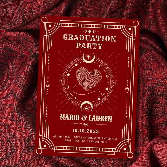 Convite Graduação em lua de boho de romance vermelho (Criador carregado)