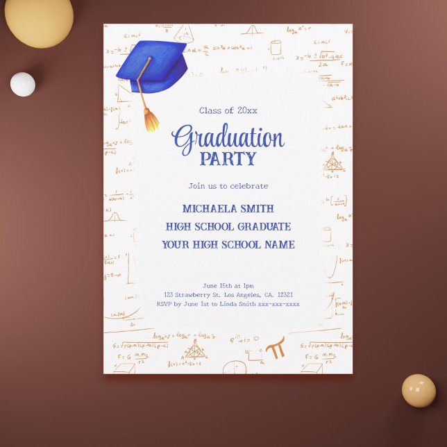 Convite Graduação em Matemática do Formando Moderno (Modern High School Graduate Math Graduation Invitation)