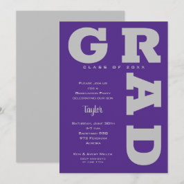 Convite Graduação em negrito GRAD Gray em Roxo Gradual