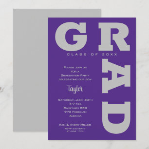 Convite Graduação em negrito GRAD Gray em Roxo Gradual