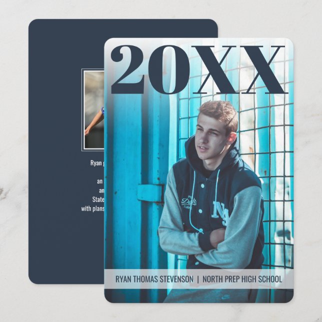 Convite Graduação em negrito moderno | Azul Marinho | 2 Fo (Frente/Verso)