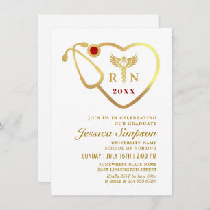 Convite Graduação em ouro White Modern Nursing School