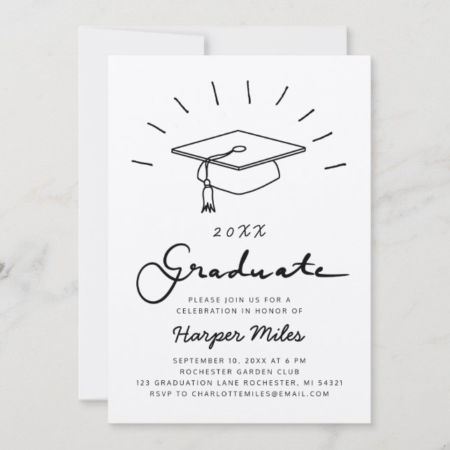 Convite Graduação em papel da rustic kraft que rabisco (Frente)