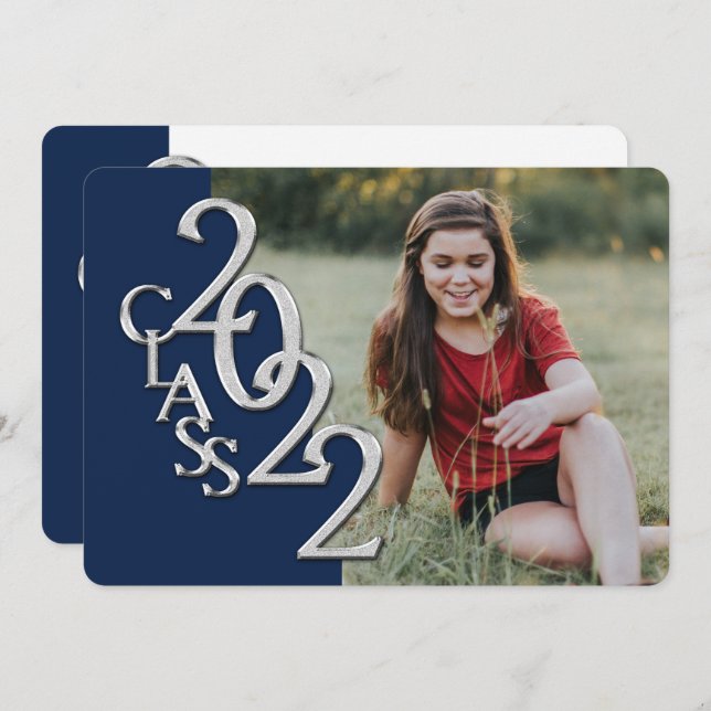 Convite Graduação em prata e azul 2022 com foto (Frente/Verso)