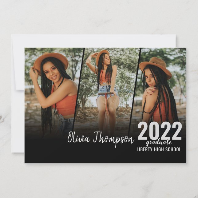 Convite Graduação em Preto de Colagem de Fotos de Script M (Frente)