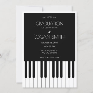 Convite Graduação em preto e branco de piano musical