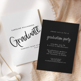 Convite Graduação em Preto e Branco de Script Elegante