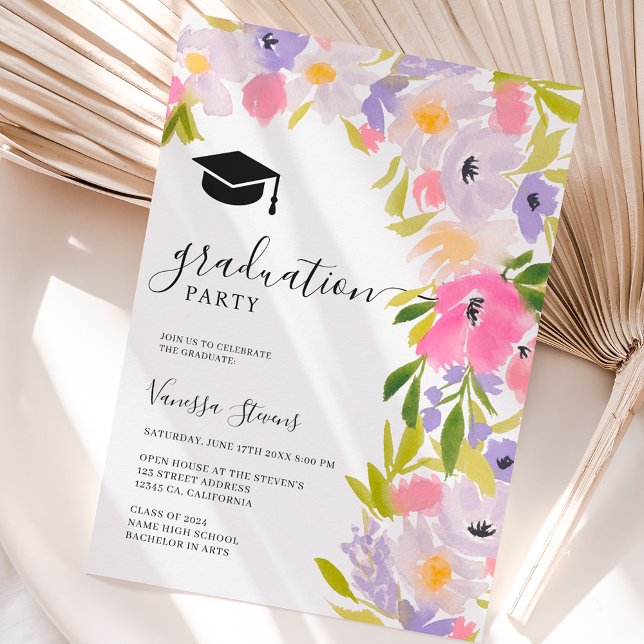 Convite Graduação em primavera de flores silvestres boho p (Boho pastel wild flowers spring graduation invitation)