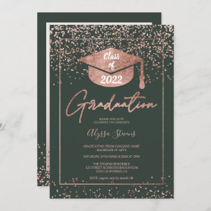 Convite graduação em rosa gold confetti green script