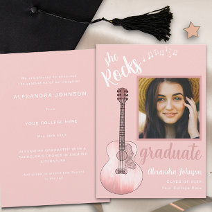 Convite Graduação em Roteiro Moderno Foto Guitarra Rosa